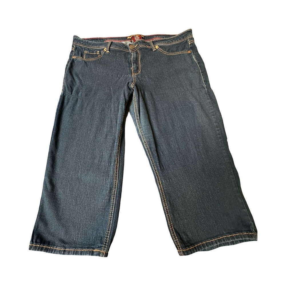2 B Real Capris Womens 22 Blue Dark Wash Cropped Wide Leg Stretch Denim Jeans